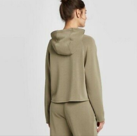 JoyLab Sz Small Green Cropped Long Sleeve Sweatshirt Hoodie Soft Cozy