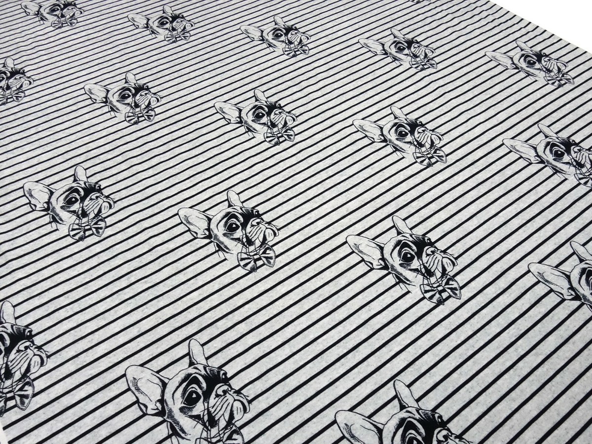 Stoffrest 11x140cm Baumwolle Jersey Hunde Bulldog grau