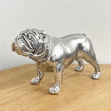 Ornament for Living Room English British Bulldog Statue Silver Home Decor Dog