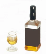 Dollhouse Miniature -  WHISKEY BOTTLE & GLASS - 1/12 Scale