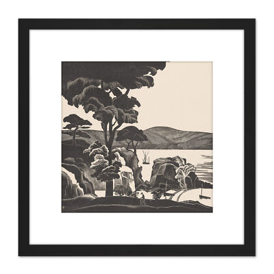 Bernard Essers Breton Bay Bäume Felsen BW Landschaft Quadrat gerahmtes Wandbild 8 x 8 Zoll