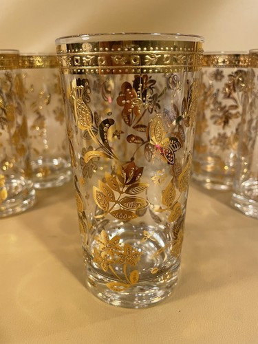 Vintage Lot Of 7 Culver Chantilly Pattern Gold Leaf Highball Drinking Glasses - Picture 6 of 7
