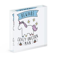 Beware VerrüCkte Einhorn Mann Acryl Foto Block Rahmen Lustig