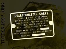 PLAQUETTE PLATE REMORQUE 1T TRAILER BENHUR EARLY LAITON . JEEP WILLYS DODGE GMC