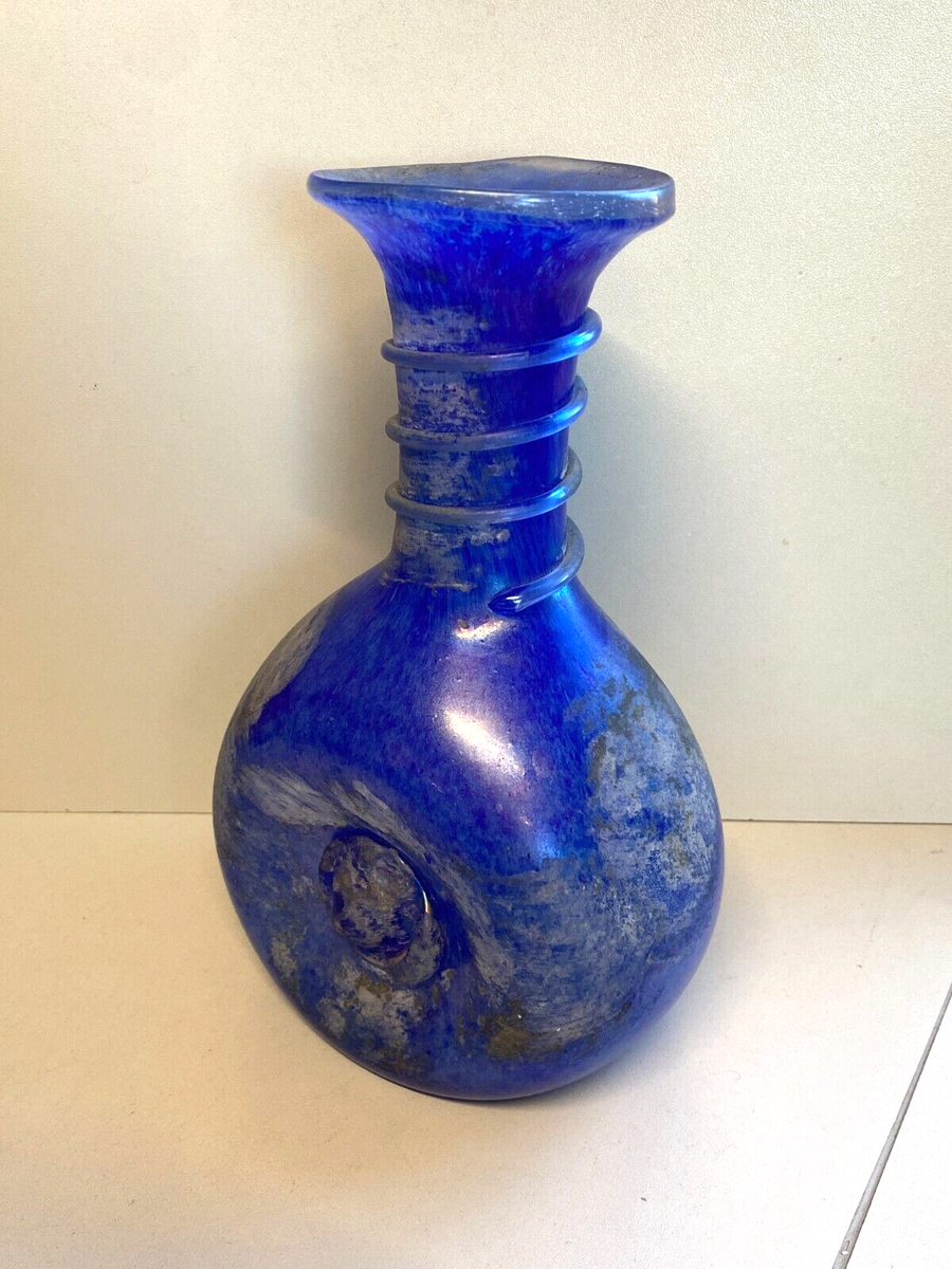 Vaso In Vetro Di Murano Blu Venezia - Decorato A Mano, Diametro 25 Cm, Altezza 39 Cm, Pezzo Unico Artigianale
