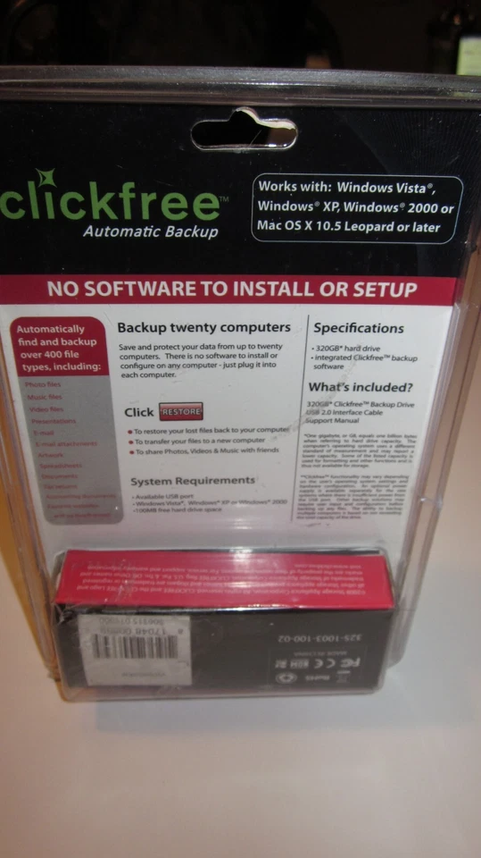 Clickfree 320GB Automatic Backup External USB Hard Drive - HD325 - Image 2 of 3