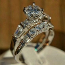 Engagement Ring set with Free Eternity Band Bridal set 4 Prong set Diamond Ring