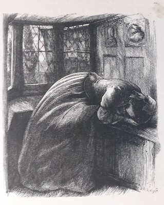 1857 PRE-RAPHAELITE WOODCUT - MARIANA - JOHN EVERETT MILLAIS