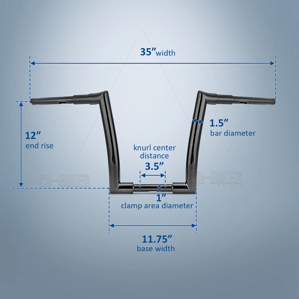 Manillar de barra de grasa de 1,5" Meathook Horn Ape Hanger 12" para Harley Softail Sportster Foto 2 de 4