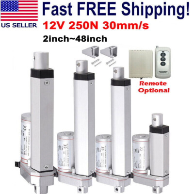 12V 250N 55lbs Fast Speed 30mm/s Electric Linear Actuator Motor Stroke 2'' ~ 48''