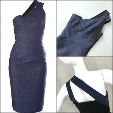 $2500 Roland Mouret Women Aglais Blue Black Cocktail Evening Dress Size UK8 US4 