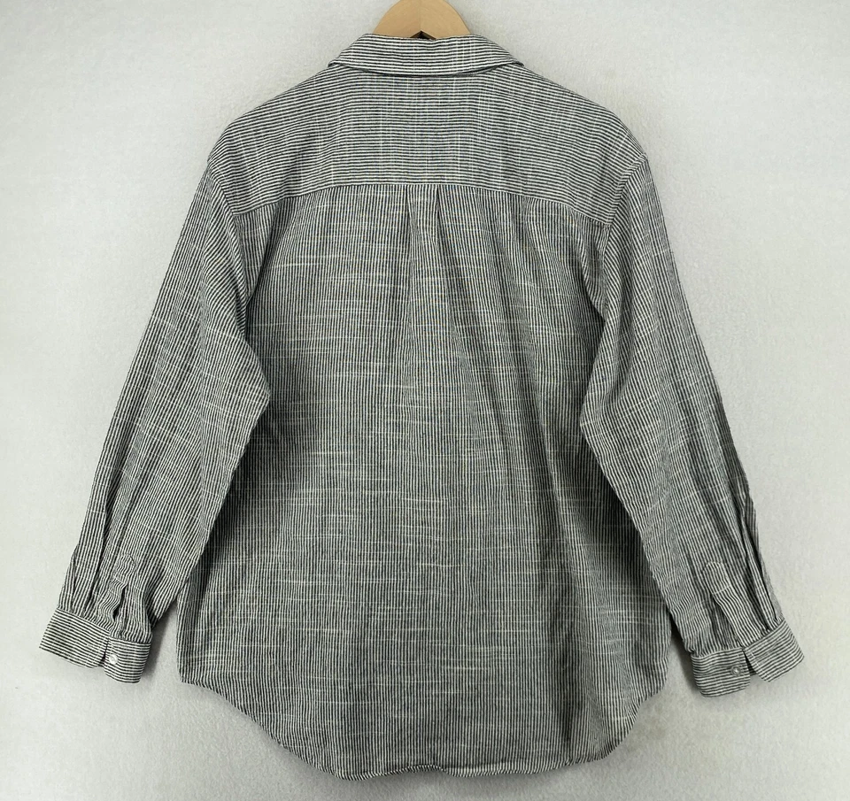 Camisa FRESH PRODUCE Top L Rayas Abotonada Manga Larga Mezcla Algodón Negro Blanco Foto 3 de 4