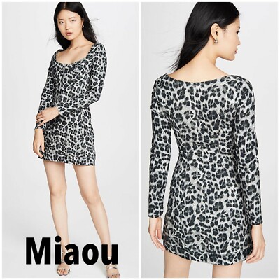 Miaou Dress Gray leopard Bustier silhouette Square neck mini dress
