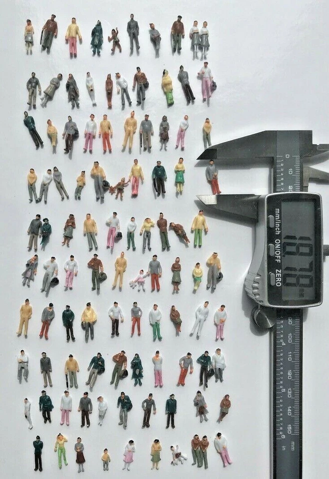 MARKENLOS 100 Figuren Personen H0 TT 1:100 stehend bemalt Eisenbahn Konvolut Modellbau