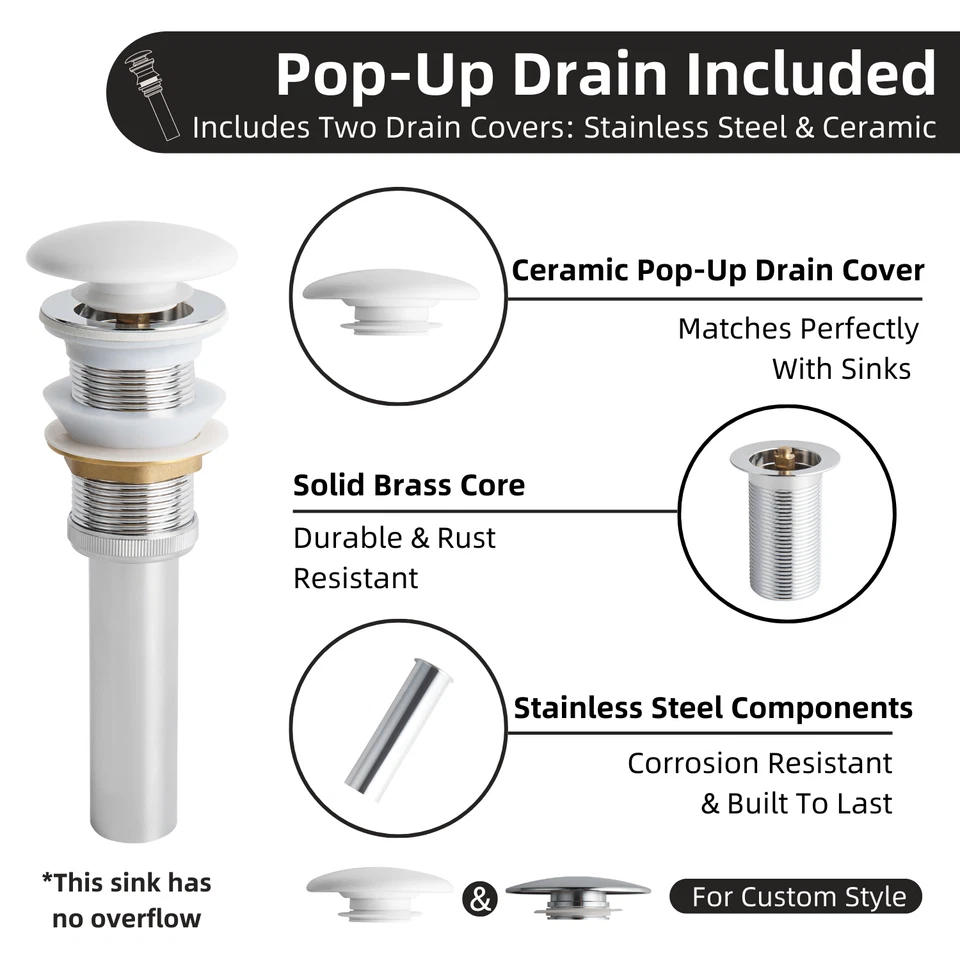 19 x 12 дюймов раковина для ванной белая керамика, полуутопленная раковина со сливом - Изображение 3 из 4