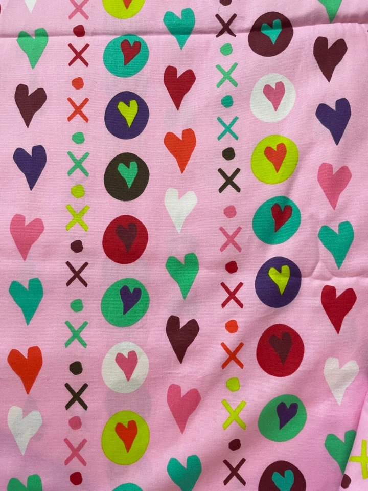 Lote de Tela 8 Yardas 42 W Corazones Xs Os Rayas Rosa Bkgd Multicolor Foto 3 de 4
