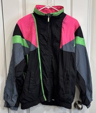 Bovattini Vintage Y2K 80s 90s Neon Colorblock Windbreaker Jacket Med Retro Zip