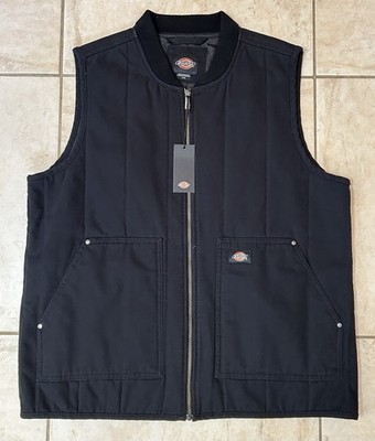Dickies Mens Canvas Quilted Lined Work Vest Black Full Zip Medium Rigid Duck