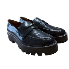 Franco Sarto Balin Penny Loafer Womens Size 7.5M Black Lug Sole Platform Chunky