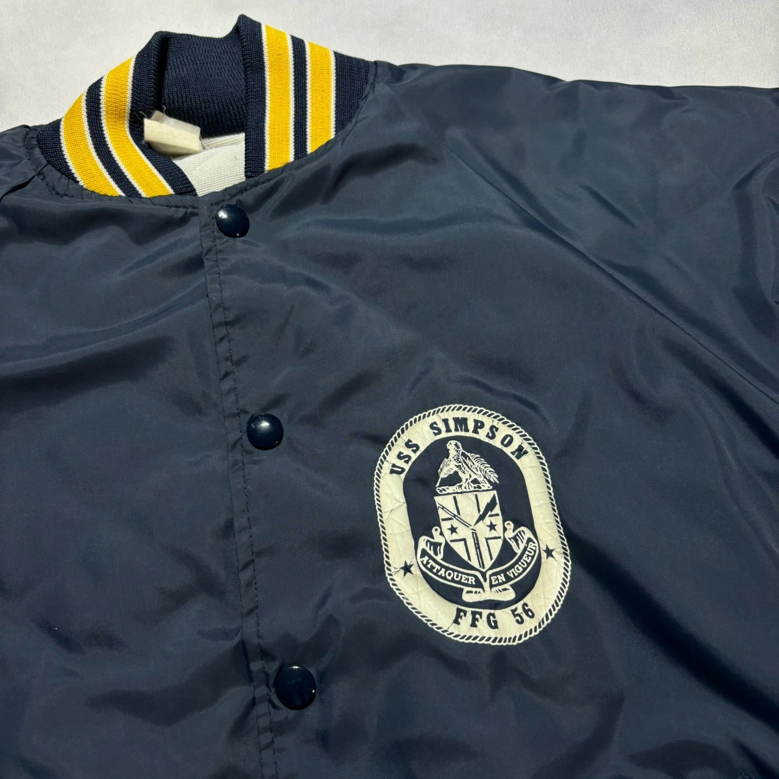 Vintage 80's US Navy Bomber Jacket Men's Medium USS Simpson FFG-56 Made in USA image 2