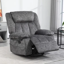 HOMCOM Recliner Chair, Swivel Rocker Chair with Cushion, Charcoal Gray