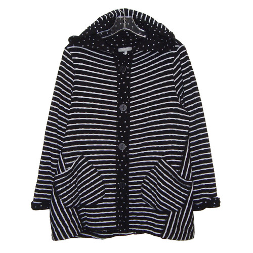 Habitat Striped Polka Dot Oversized Chunky Button Stretch Hooded Cardigan Size S