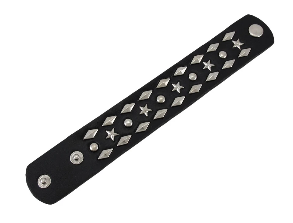 Zeckos Black Vinyl Wristband with Stars and Pyramid Studs - Image 4 of 4