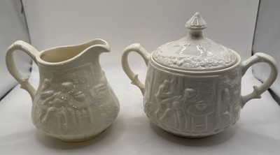 Vintage Robert Burns Tam O'Shanter Tavern & Witches Pottery Creamer And Sugar