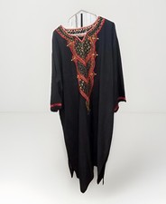 Handmade Black Embroidered Kaftan Dress Women  s 3X 4X Long Sleeve