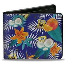 Bi-Fold Wallet SpongeBob Poses Tropical Orange and Coconut Collage Blues
