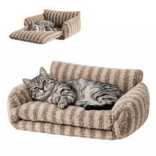 Cat Bed Fluffy Plush Double-Layer Soft Warming Orthopedic Nest Khaki 21in