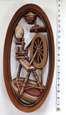 Burwood Spinning Wheel 1965 Wall 3 D Decor Oval 17''x 8'' Country Plastic VTG