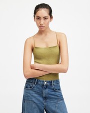 Image of AllSaints Women's Bodysuit Green Stretch Strap One-Piece Tank Size UK 6