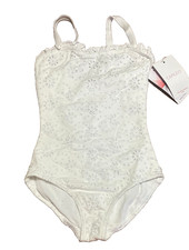 Capezio Ruffled Leotard Sweetheart Neckline Bodysuit Eyelet Lycra New Girl I 6 7