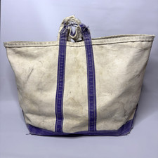 Vintage 60s 70s LL Bean Cream Purple Canvas Boat Tote Bag Distressed Made in USA