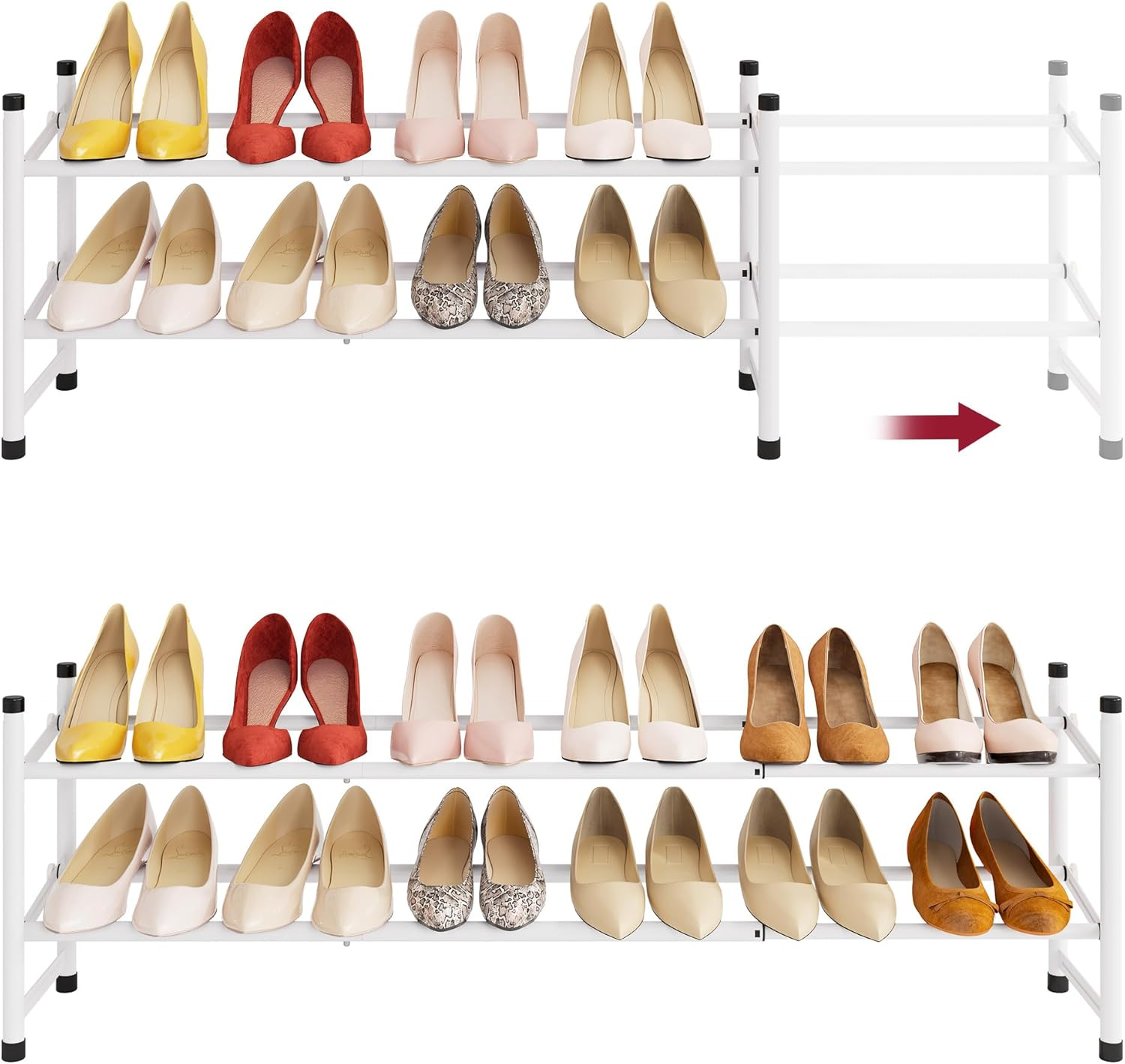 Expandable Shoe Rack for Closet 2 Tier, 28“-41“ Adjustable & Stackable Shoe Shel