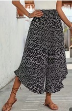 Women Trousers Elastic Waist Loose Wide Leg Palazzo Pants 2XL Black Floral