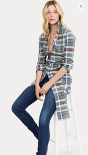 Polo Ralph Lauren Cotton Madras Shirtdress Plaid/Flannel Size 8 Long Sleeve