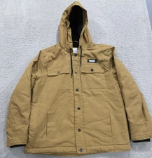 Hurley Jacket Mens XL Tan Hooded Sherpa Lined Thermalwall Snap Front Workwear