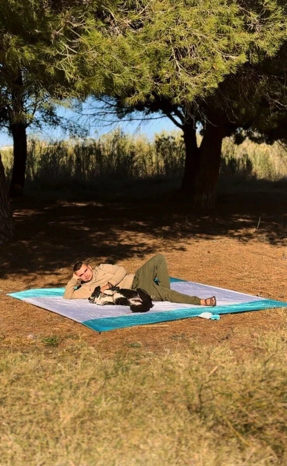 Stranddecke / Picknickdecke XXL ultraleicht BLAU / WEIß - Bild 2 von 2