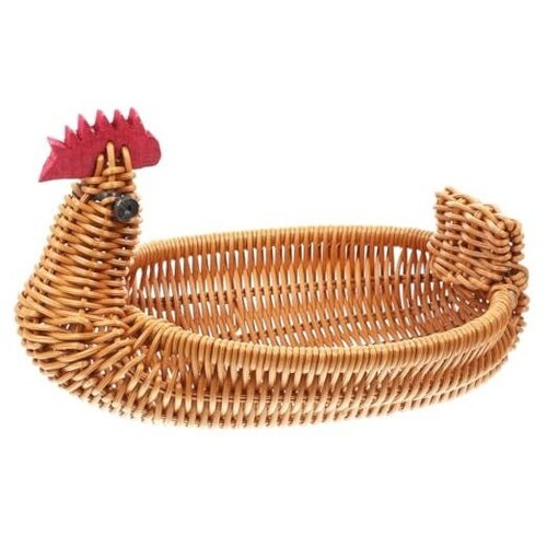Chicken Shaped Rattan Basket for Fruit and Vegetable Storage, Brown Pp