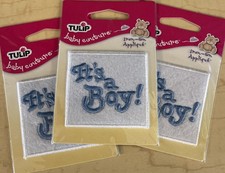 3 Tulip Baby Couture 2” Iron-On Applique ‘It’s A Boy!’ Square Patches