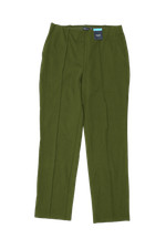 M S Women's Trousers Size 14 Tall Dark Khaki Straight Pintuck Pocket Stretch New