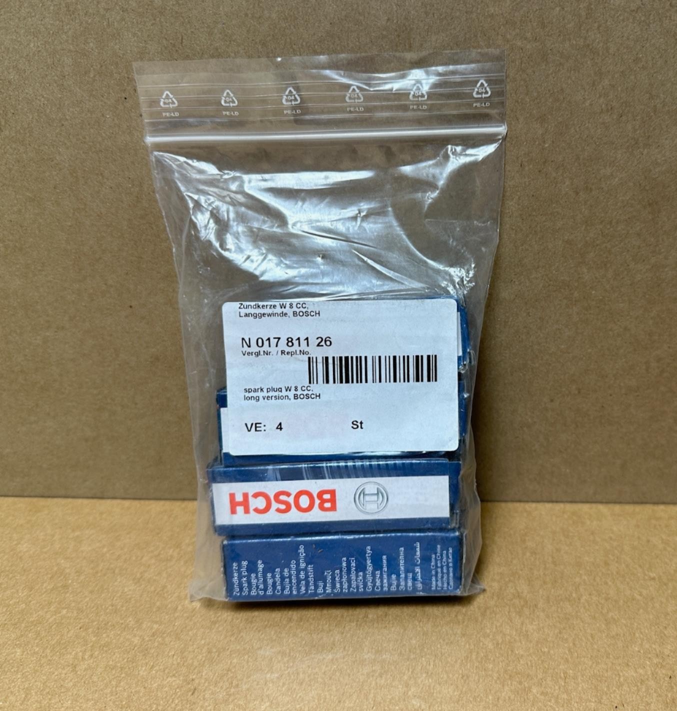 4x Pack Bosch Spark Plugs W8CC Long Reach for VW 1600CC Air-Cooled 79-83 T25