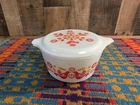 Vintage White Pyrex Friendship 473 Red Birds 1 Quart Casserole Dish w/ Lid EUC