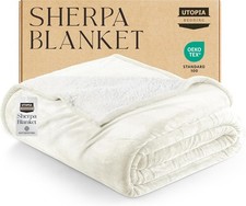 Large Sherpa Blanket Ivory, 90x90 inches - Soft and Lightweight