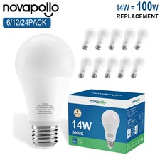 6/12/24PACK 14W 100W Dimmable Bright White A19 LED Light Bulbs 5000K Daylight