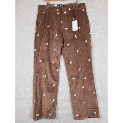 WeSC Relaxed Fit Corduroy Unisex Pants Bison Brown Embroidered Horses 34x32 NEW