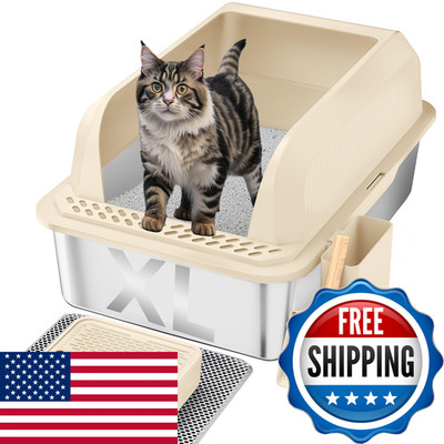 Furkid Stainless Steel Cat Litter Lid Xl Large Litter For Big Cats Enclosed