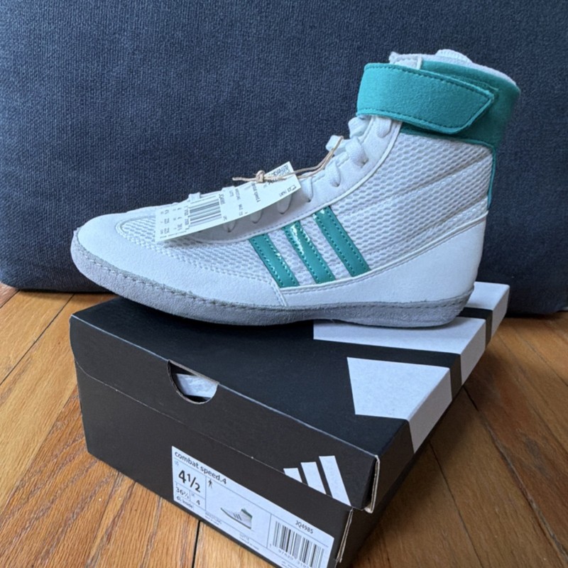 adidas Combat Speed 4 Wrestling Shoes White Green US 4.5 J94985